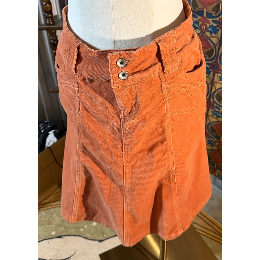 Rewind Burnt Orange Corduroy Mini Skirt Embroidered Pockets Size 3 Retro Boho